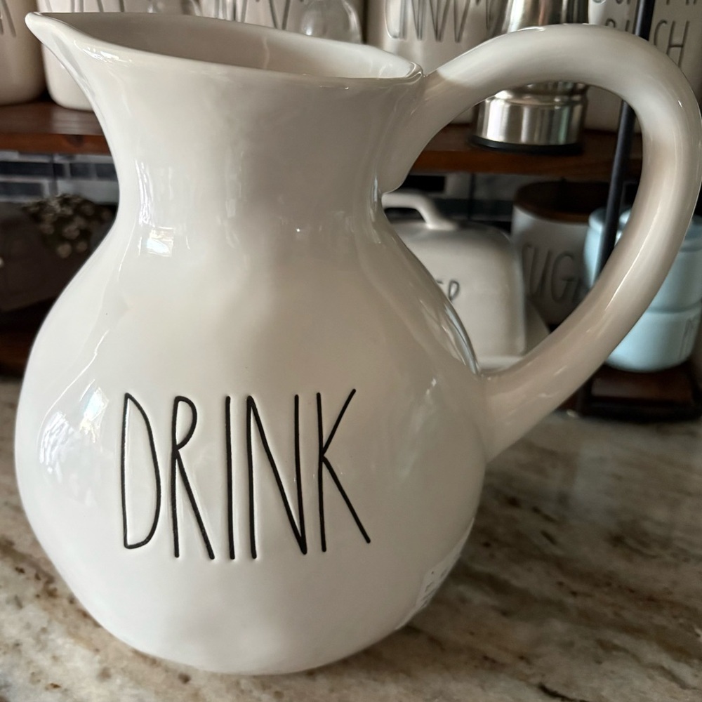 Rae Dunn White Ceramic 'Drink' Pitcher
